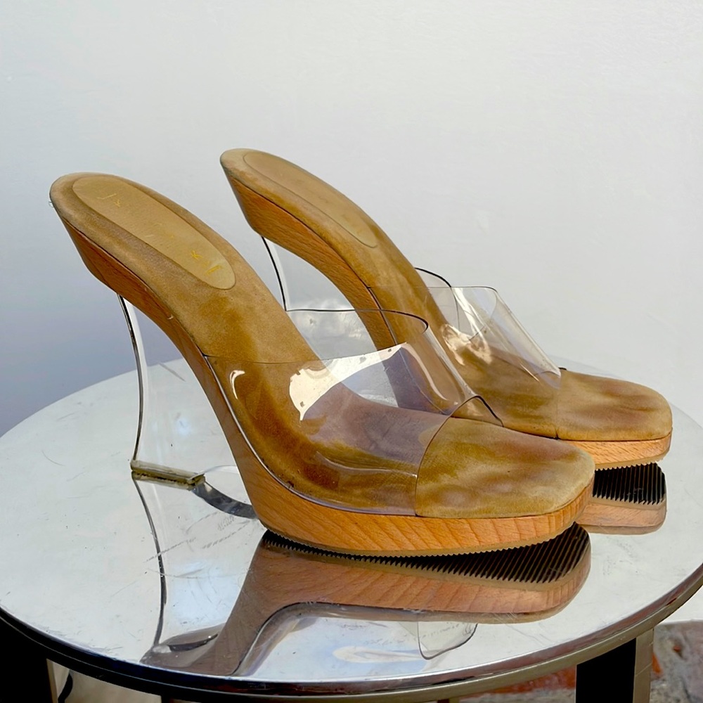 Women’s Wedge heels lucite and wood size 9